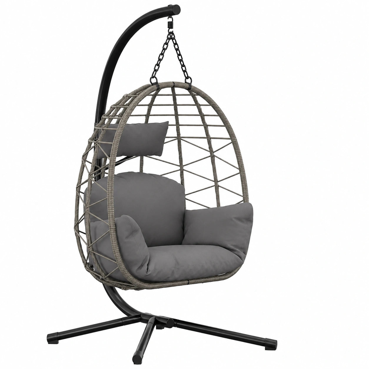 Fauteuil, pliable, en métal et résine tressée, coloris gris, pour le salon ou la chambre