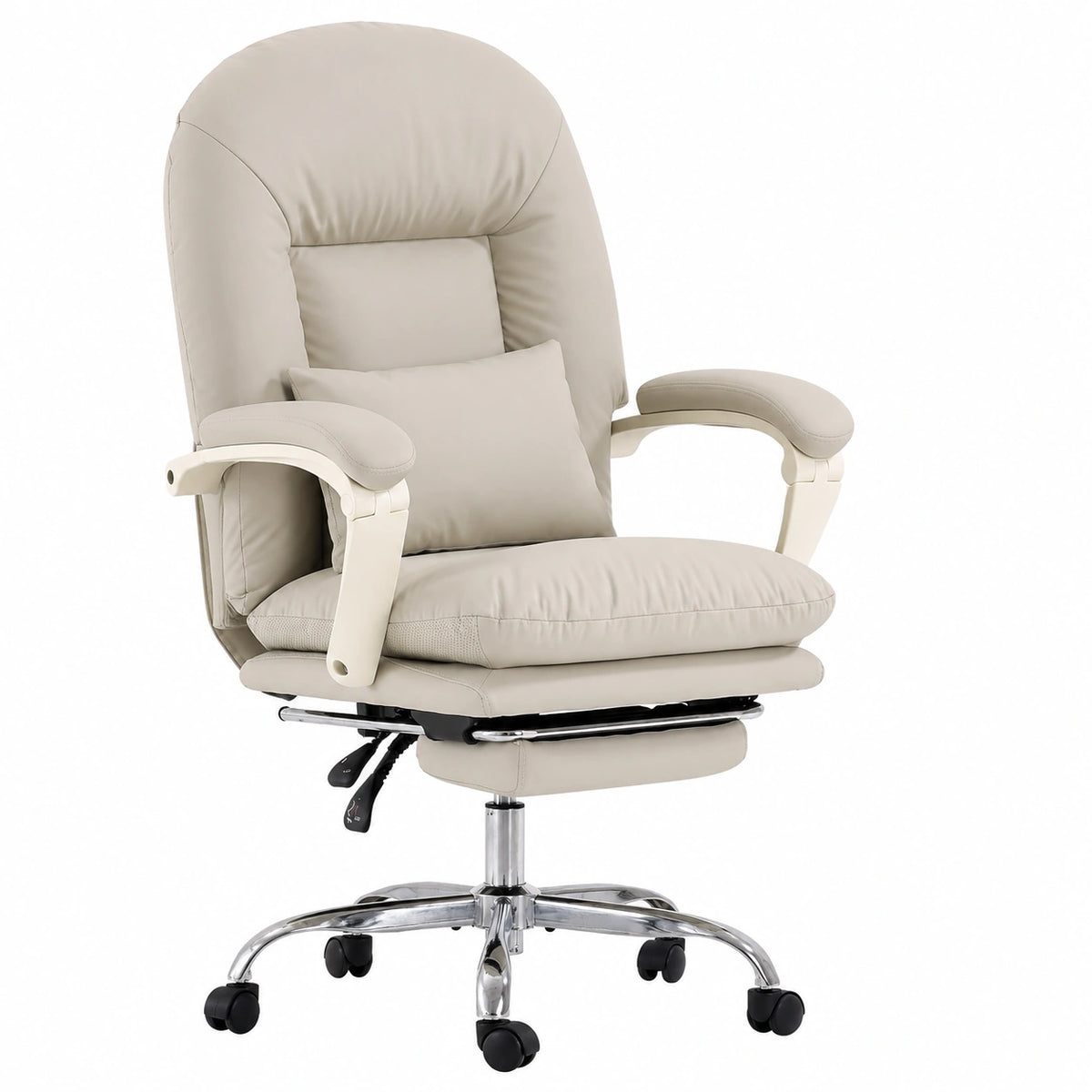 Bureau, pivotant, sur roulettes, en cuir, coloris beige, pour l’espace de travail