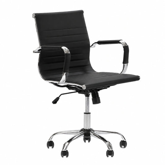 Bureau, réglable, rembourré, en similicuir et cuir, coloris noir, pour l’espace de travail