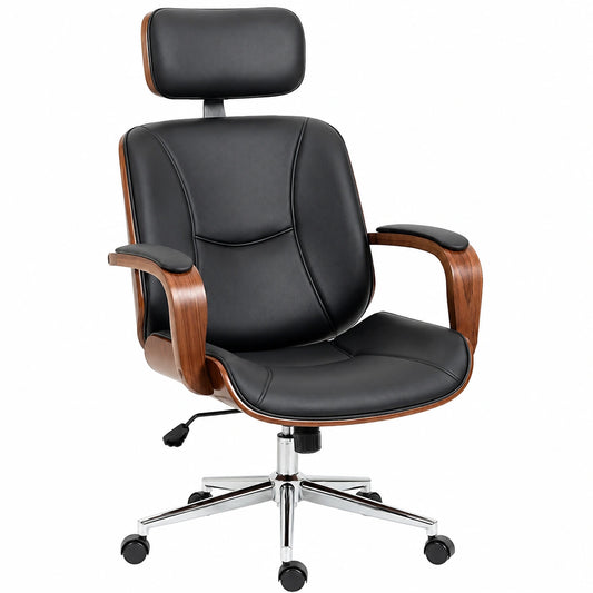 Bureau, réglable, en noyer et similicuir, coloris noir, pour l’espace de travail
