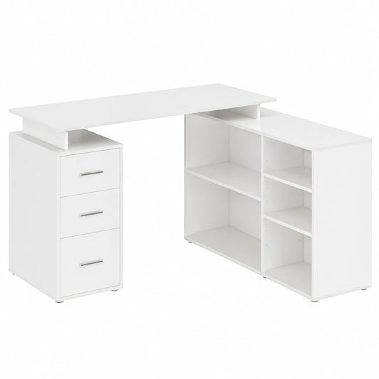 Bureau, avec rangement, avec prise intégrée, coloris blanc, pour l’espace de travail
