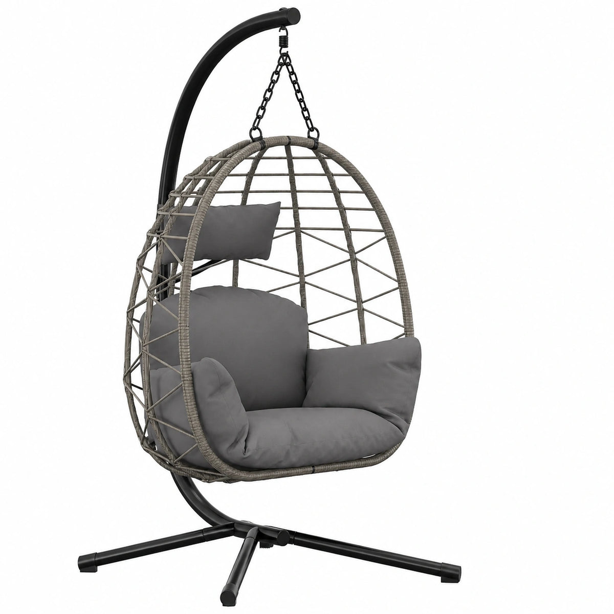 Fauteuil, pliable, en métal et résine tressée, coloris gris, pour le salon ou la chambre