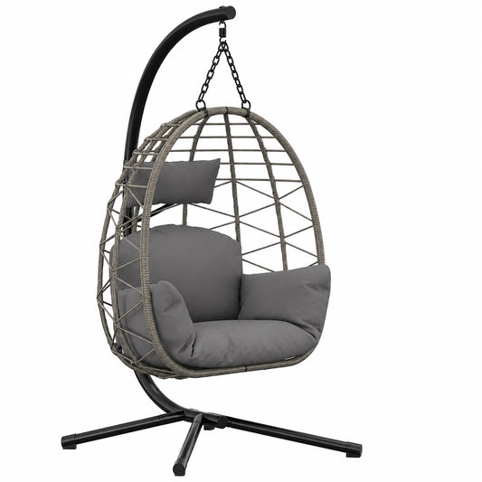 Fauteuil, pliable, en métal et résine tressée, coloris gris, pour le salon ou la chambre