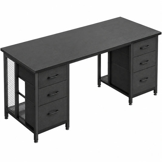 Bureau, avec rangement, avec tiroirs, coloris noir, 160 x 52 cm, pour l’espace de travail