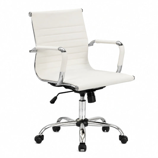 Bureau, en similicuir et cuir, réglable, rembourré, coloris blanc, pour l’espace de travail