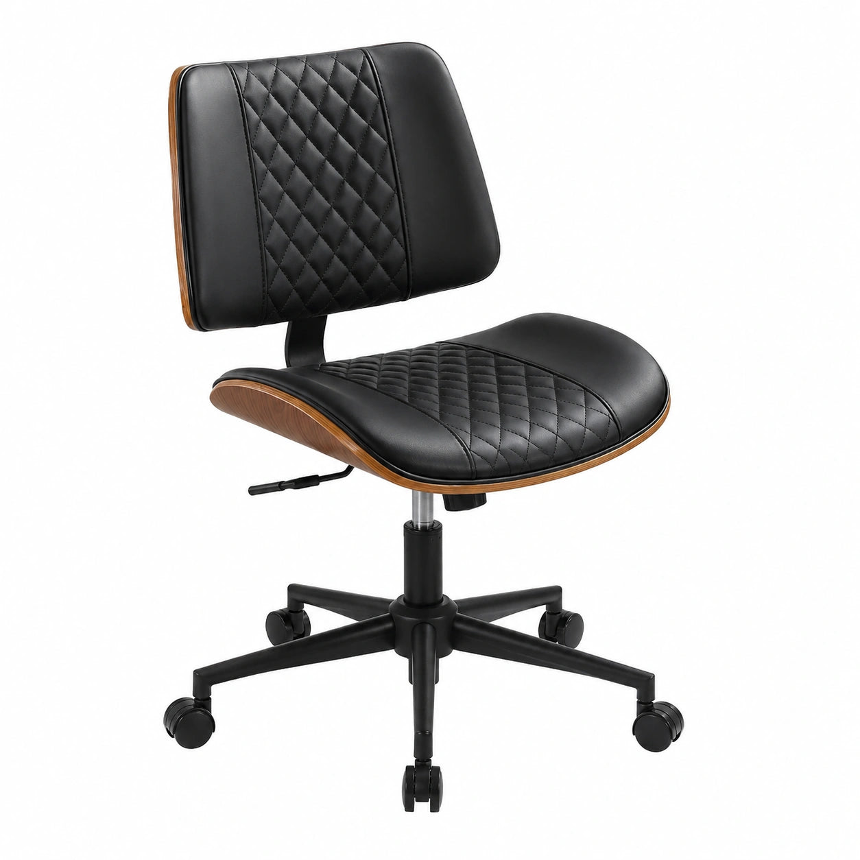 Bureau, pivotant, réglable, sur roulettes, en cuir, coloris noir, pour l’espace de travail
