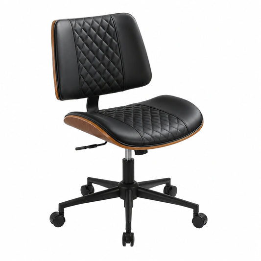Bureau, pivotant, réglable, sur roulettes, en cuir, coloris noir, pour l’espace de travail
